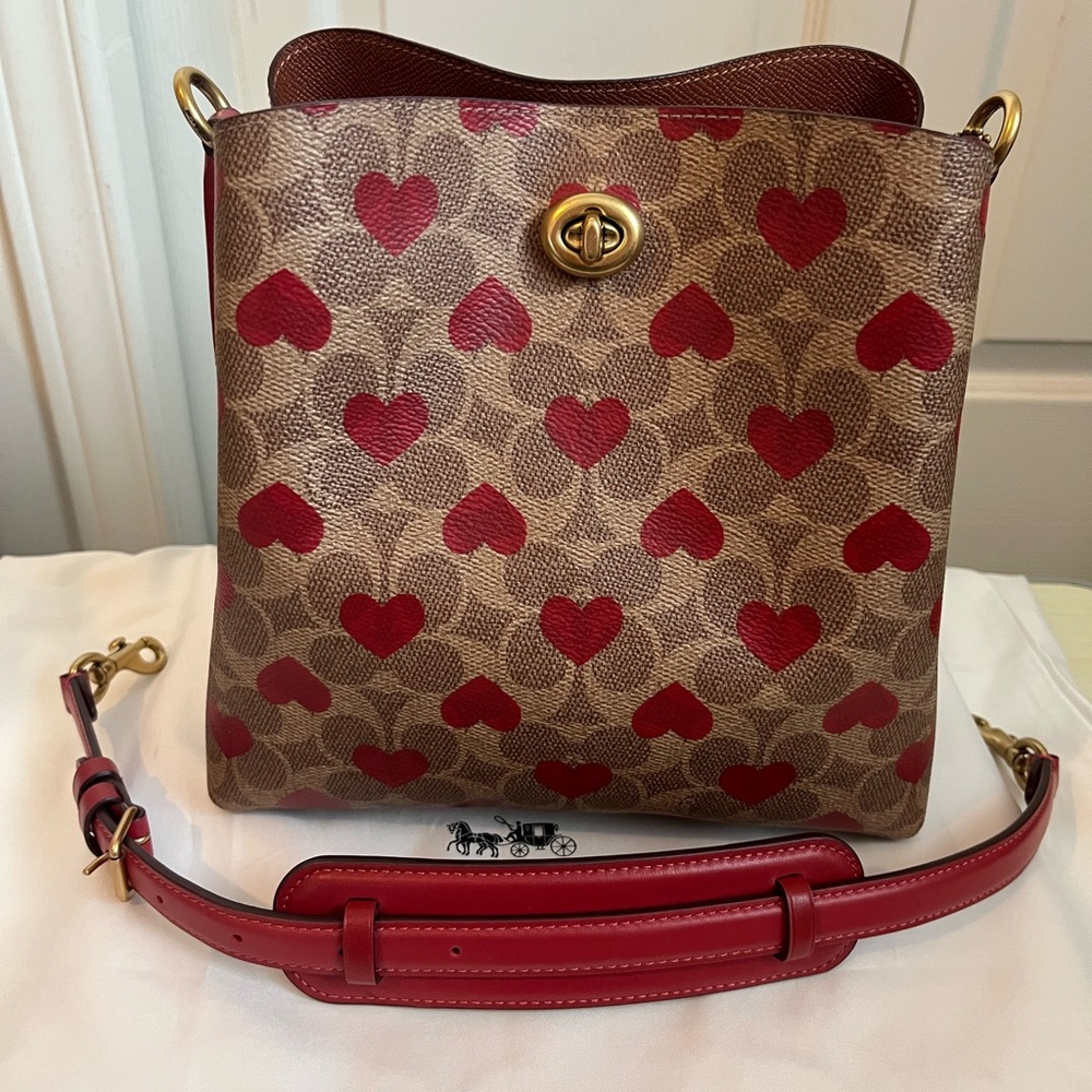 Heart Patterned Red and Brown Women's Bag